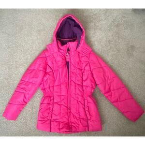 Vertical'9 Puffer Hooded Jacket Fleece Lined Pink Stars Girls Large 16
